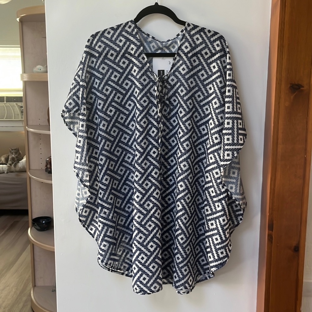 Take Cover by Penbrooke,Blue/White,Sheer,Lace Up,Cover Up,Medium,NWT